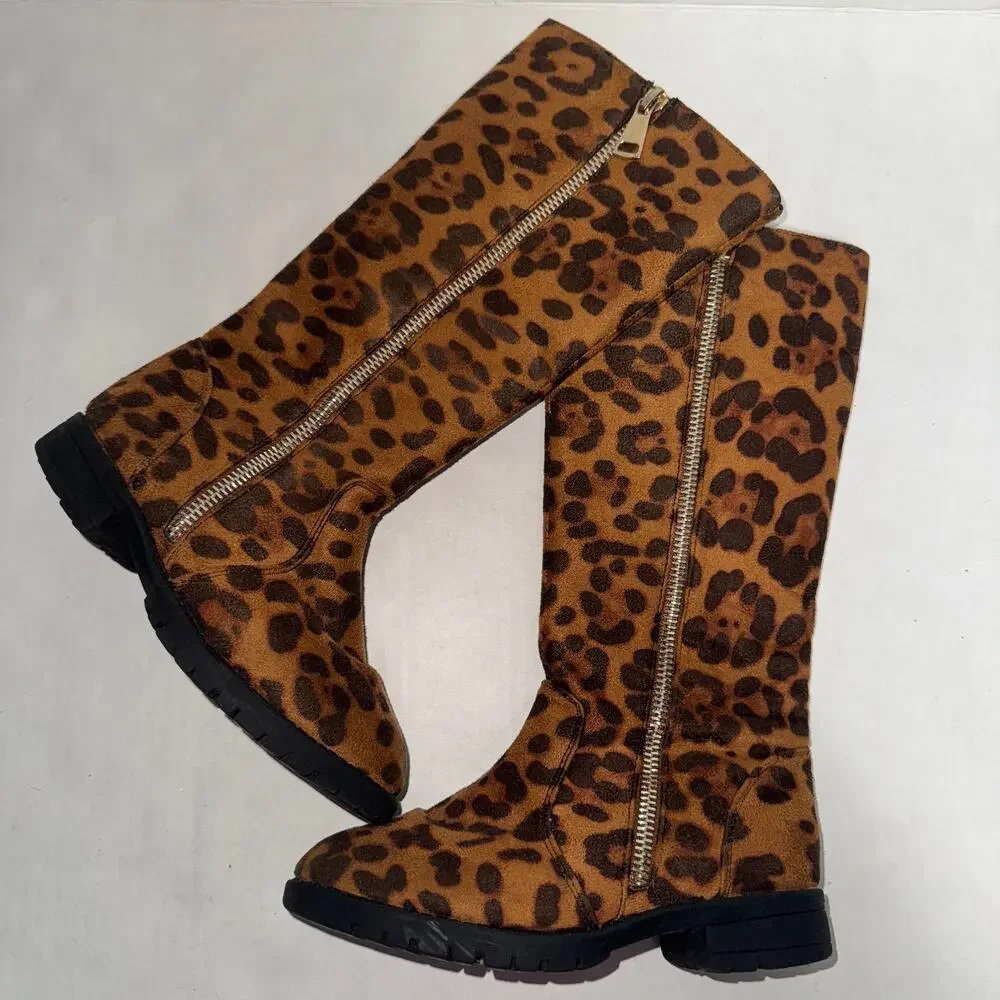 Leopard Print Girls 11‎ Boots Autumn Winter School Casual Basic Cool Weather